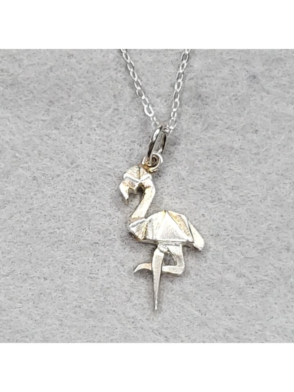 Sterling Silver JJ Flamingo Pendant Necklace Dainty Origami Tropical Bird 16"